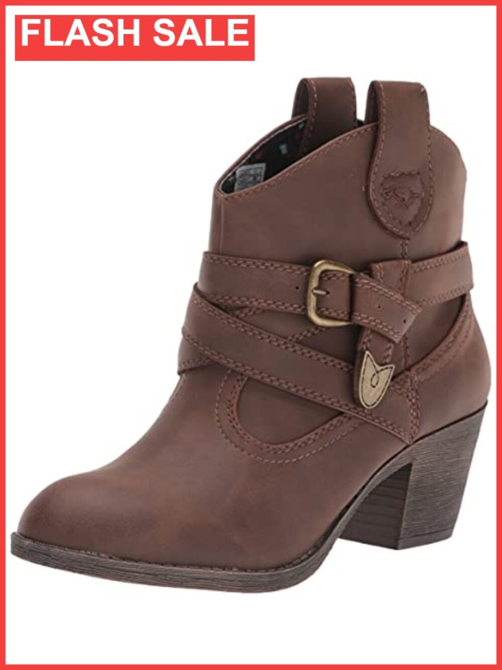 Western Ankle Bootie with Pull-Up Tabs Slip-On Faux Stacked Heel